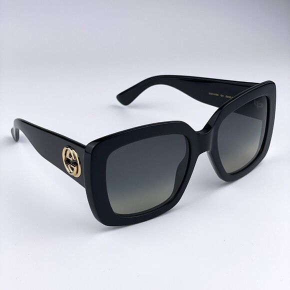 New GUCCI GG0141SN 001 Black Gold Logo Gray Gradient Square Women Sunglasses main image 9
